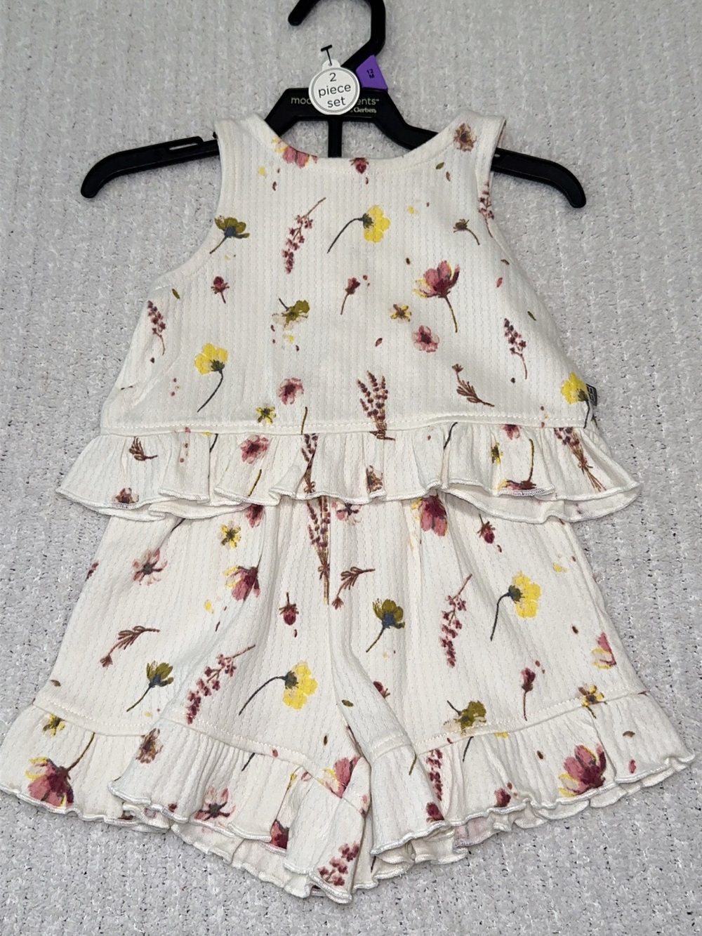 Toddler Cream Floral Ruffle Tank & Shorts Set - Picture 12 of 15